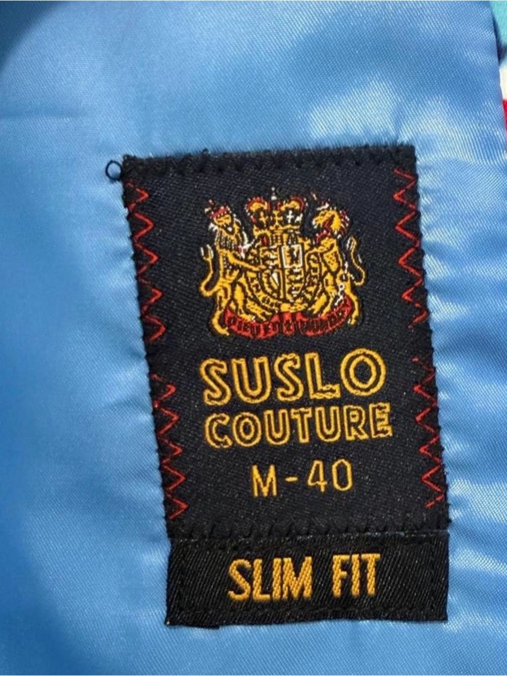 Suslo Men’s Blue & Red Candy Cane Christmas Blazer Jacket size 40M - Picture 4 of 8